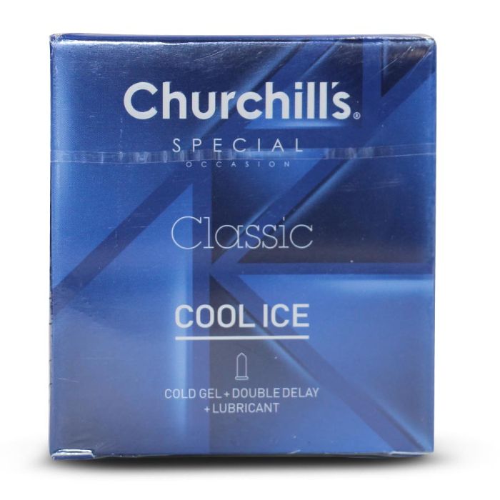 کاندوم ساده تاخیری دابل با ژل روان کننده (COOL ICE) چرچیلز 3عددی