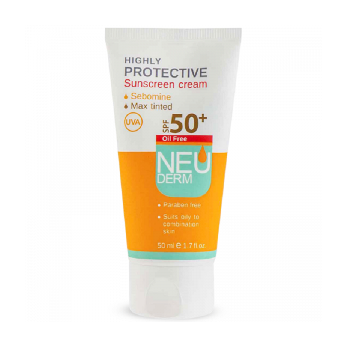 کرم ضد آفتاب فاقد چربی نئودرم SPF50 رنگ بژ روشن مناسب پوست نرمال تا خشک حجم 50 میلی لیتر