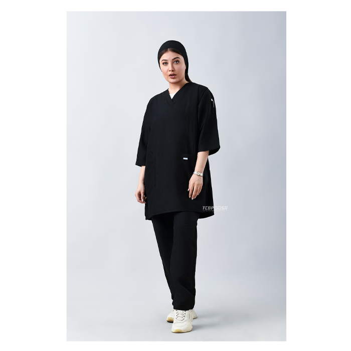 ست اسکراب زنانه آستین سه ربع مشکی طب پوش کد 307