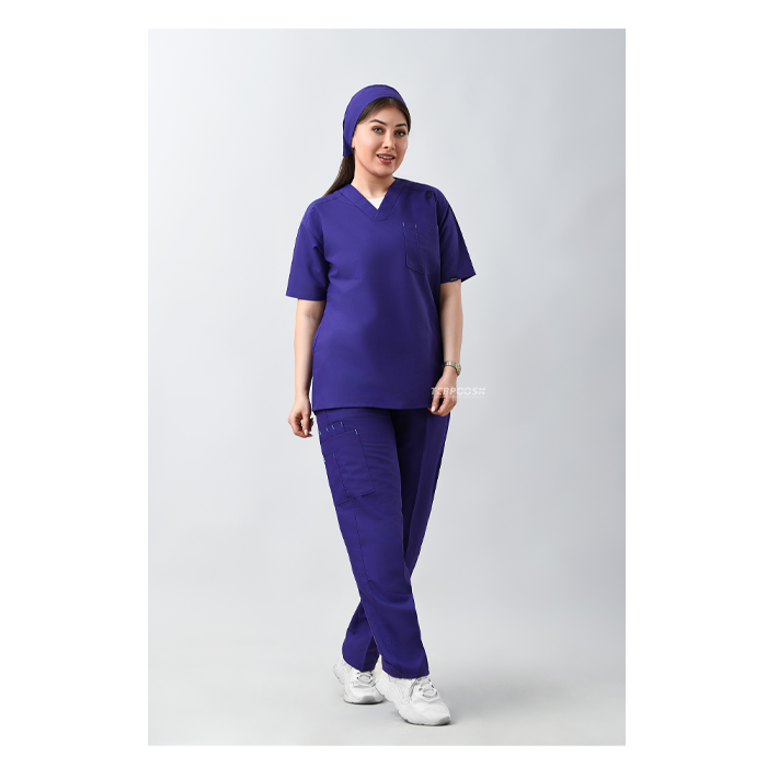 ست اسکراب یقه هفت تک جیب بنفش طب پوش کد 704