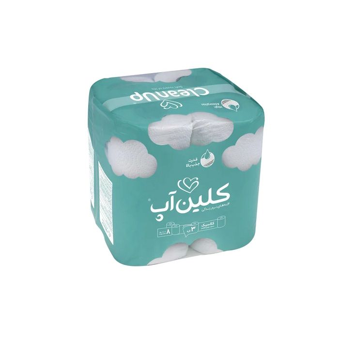 دستمال توالت كلين آپ طرح ابر بسته 8عددي