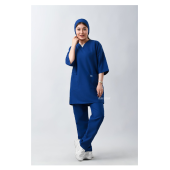 ست اسکراب زنانه آستین سه ربع آبی کاربنی طب پوش کد 303