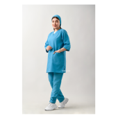 ست اسکراب زنانه آستین سه ربع آبی فیروزه ای طب پوش کد 308