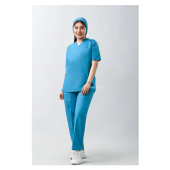 ست اسکراب یقه هفت تک جیب آبی فیروزه ای طب پوش کد 708