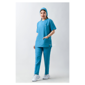 ست اسکراب دکمه پرسی جیب آبی فیروزه ای طب پوش کد 808