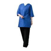 ست اسکراب زنانه آستین سه ربع با کلاه آبی نفتی طرحدار طب پوش کد 403